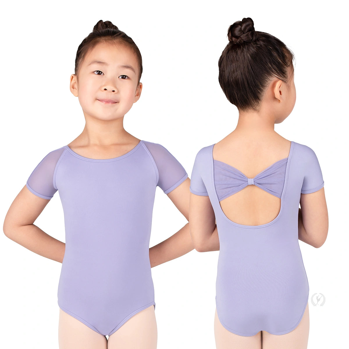 Child Mesh Bow Back Leotard-Pink