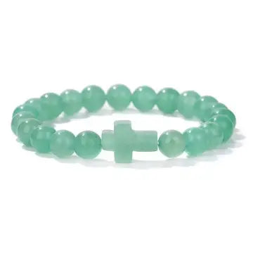 Boho Natural Stone Cross Charm Beaded Bracelet