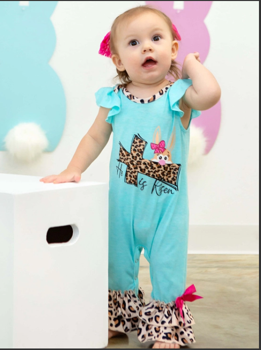 He Is Risen Animal Print Ruffled Romper