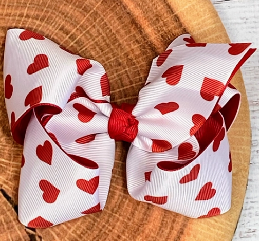 Heart Print 2 Layer Hair Bow